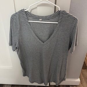 Lululemon Athletica Gray Striped V-Neck Tee